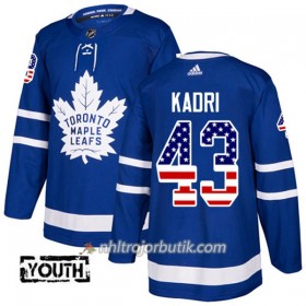 Barn Ishockey Toronto Maple Leafs Tröja Nazem Kadri 43 Adidas 2017-2018 Blå USA Flag Fashion Authentic